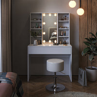 Vicco Tavolo da toeletta Bianco 93 cm con illuminazione LED e sgabello