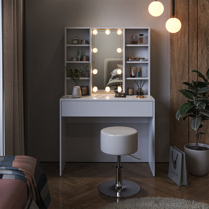 Vicco Tavolo da toeletta Bianco 93 cm con illuminazione a LED