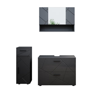 Vicco Set mobili bagno Antracite lucido 3 parti, con cassettiera e mobile midi