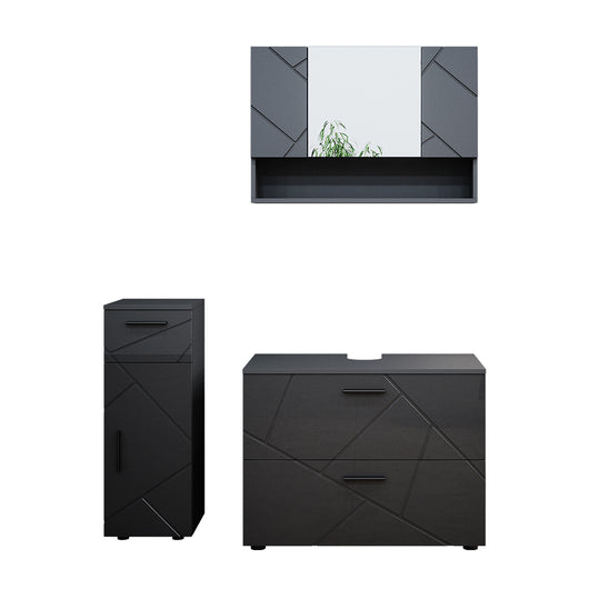 Vicco Set mobili bagno Antracite lucido 3 parti, con cassettiera e mobile midi