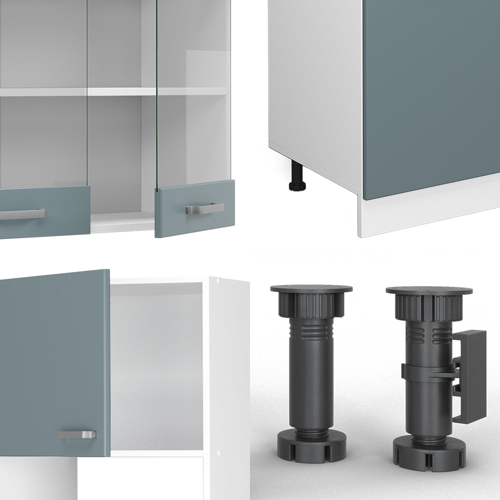 Vicco Cucina componibile Grigio-blu 300 cm con armadio alto, PL Marmo