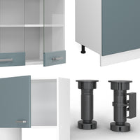 Vicco Cucina componibile Grigio-blu 300 cm con armadio alto, senza piano di lavoro