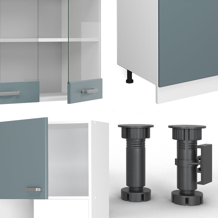 Vicco Cucina componibile Grigio-blu 300 cm con armadio alto, senza piano di lavoro