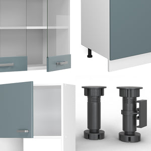 Vicco Cucina componibile Blu-grigio/bianco 300 cm con armadio alto, PL Antracite