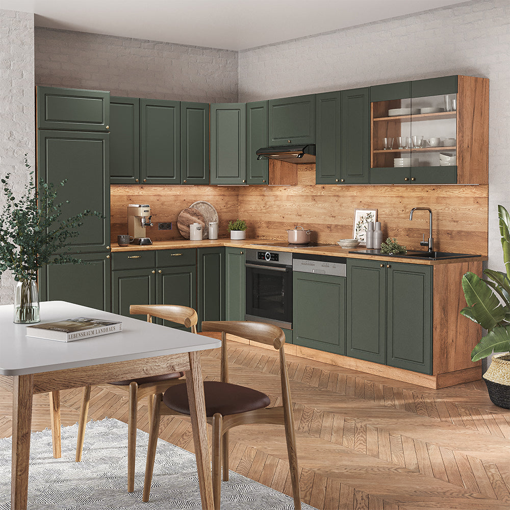 Vicco Cucina angolare completa Quercia verde-oro Country/oro Power 227 x 287 cm , PL Marmo