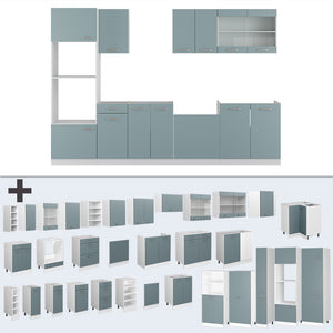 Vicco Cucina componibile Blu-grigio/bianco 300 cm con armadio alto, PL Antracite