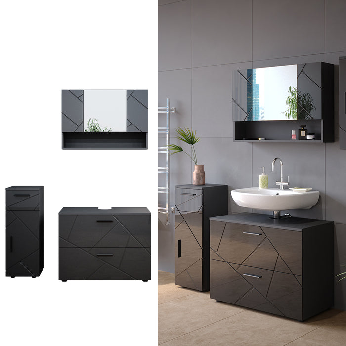 Vicco Set mobili bagno Antracite lucido 3 parti, con cassettiera e mobile midi