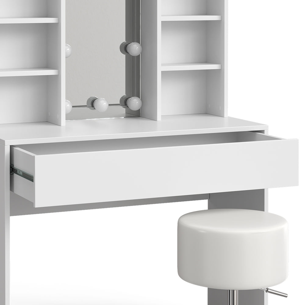 Vicco Tavolo da toeletta Bianco 93 cm con illuminazione LED e sgabello