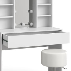 Vicco Tavolo da toeletta Bianco 93 cm con illuminazione LED e sgabello