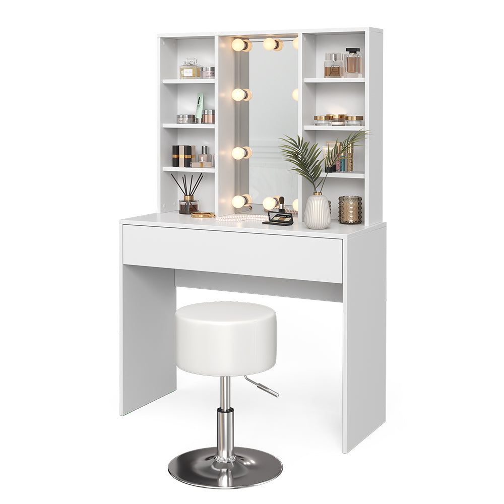 Vicco Tavolo da toeletta Bianco 93 cm con illuminazione LED e sgabello