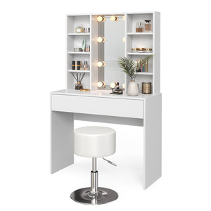 Vicco Tavolo da toeletta Bianco 93 cm con illuminazione LED e sgabello