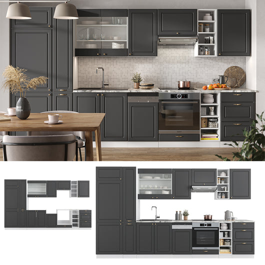 Vicco Cucina componibile Antracite-Oro/Bianco 355 cm , PL Antracite