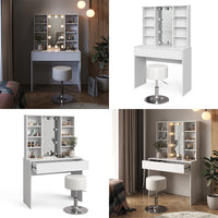 Vicco Tavolo da toeletta Bianco 93 cm con illuminazione LED e sgabello