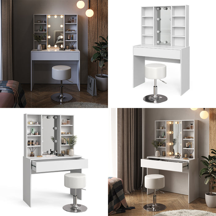 Vicco Tavolo da toeletta Bianco 93 cm con illuminazione LED e sgabello