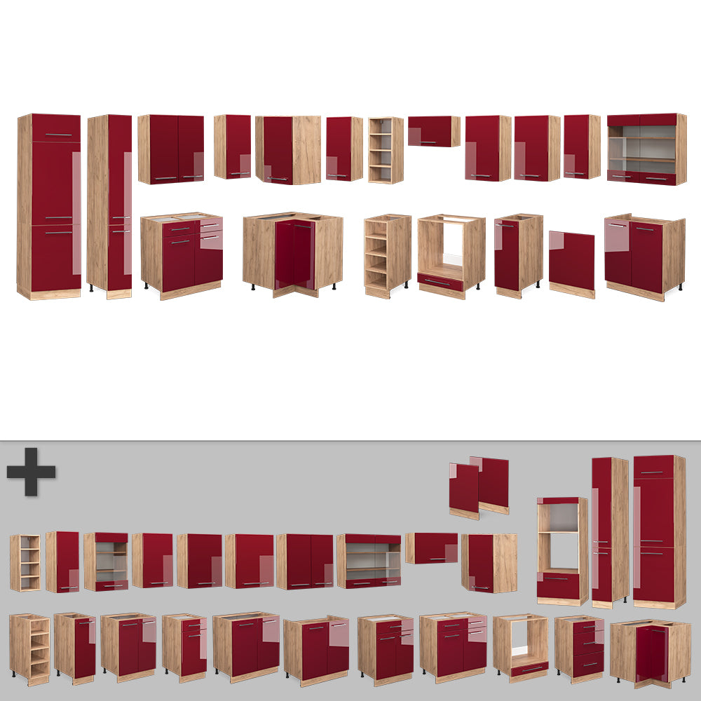 Vicco Cucina angolare completa Bordeaux lucido/rovere dorato 347 x 257 cm , PL Rovere