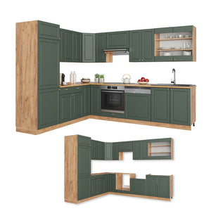Vicco Cucina angolare completa Quercia verde-oro Country/oro Power 227 x 287 cm , PL Antracite
