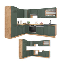 Vicco Cucina angolare completa Quercia verde-oro Country/oro Power 227 x 287 cm , PL Rovere