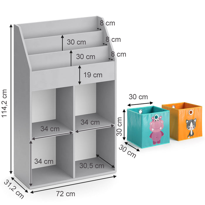 Vicco Libreria bambini Grigio 72 x 114.2 cm con 2 scatole pieghevoli