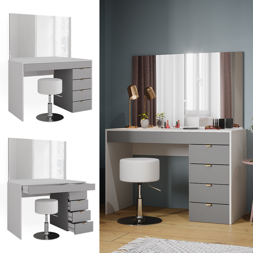 Vicco Tavolo da toeletta Bianco/grigio/grigio 115 cm con sgabello