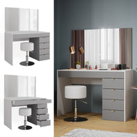 Vicco Tavolo da toeletta Bianco/grigio/grigio 115 cm con sgabello