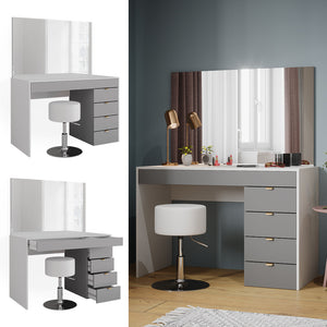 Vicco Tavolo da toeletta Bianco/grigio/grigio 115 cm con sgabello