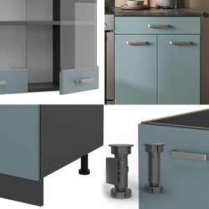 Vicco Cucina componibile Blu-grigio/antracite 200 cm Senza piano di lavoro