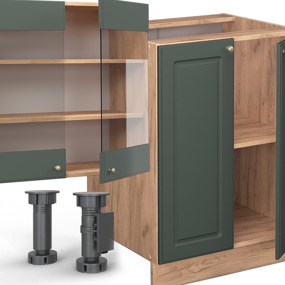 Vicco Cucina componibile Quercia verde-oro Country/oro Power 300 cm con armadio alto, PL Antracite