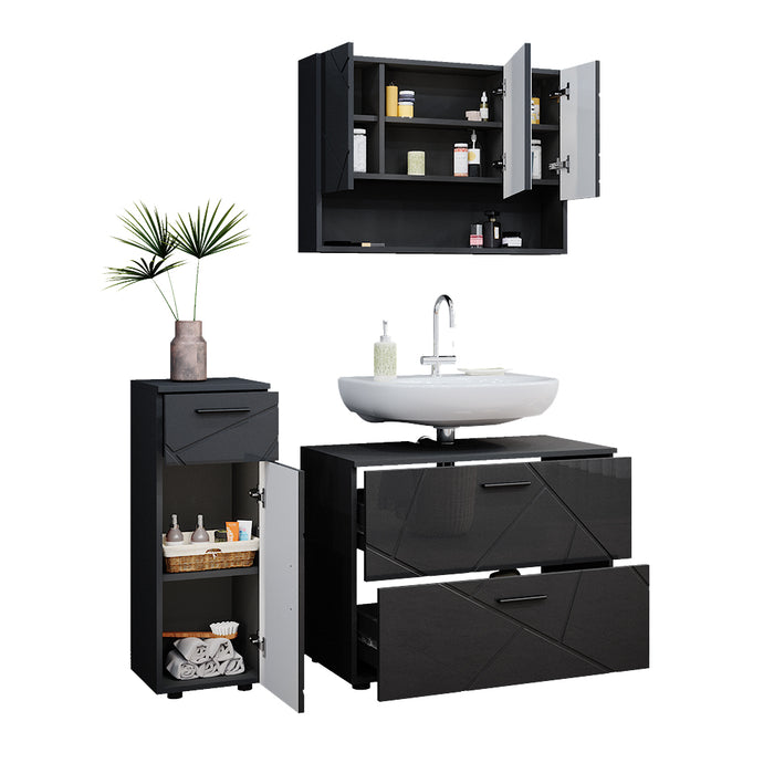 Vicco Set mobili bagno Antracite lucido 3 parti, con cassettiera e mobile midi