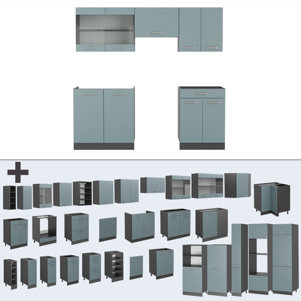 Vicco Cucina componibile Blu-grigio/antracite 200 cm , PL Marmo