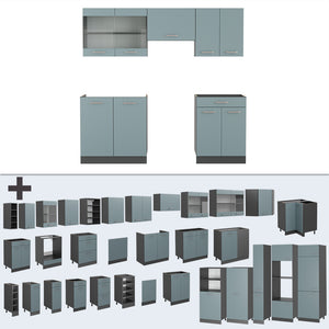 Vicco Cucina componibile Blu-grigio/antracite 200 cm , PL Rovere