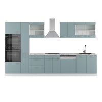 Vicco Cucina componibile Blu-grigio/bianco 350 cm con armadio alto, senza piano di lavoro