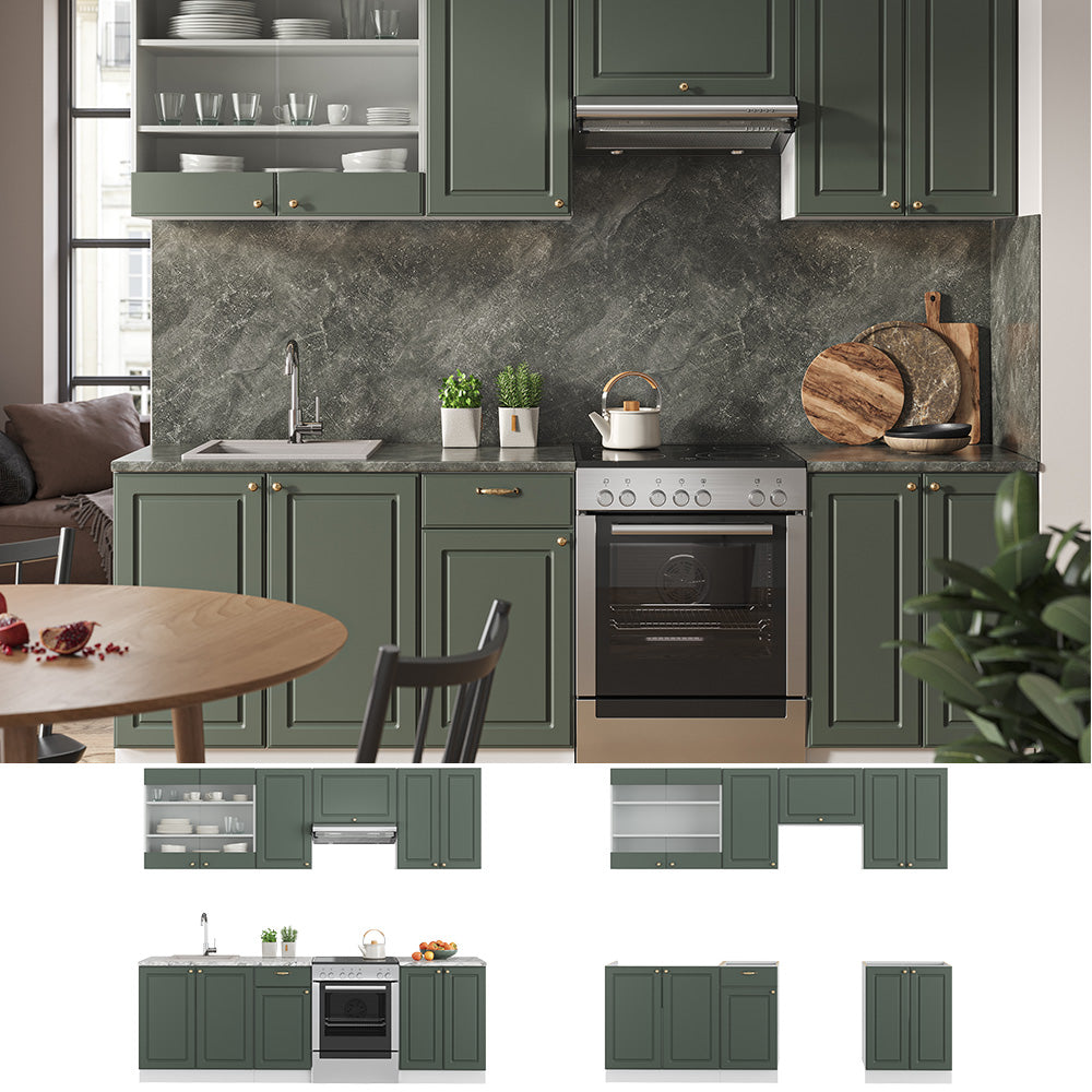Vicco Cucina componibile Verde-oro Country House/Bianco 240 cm , PL Marmo