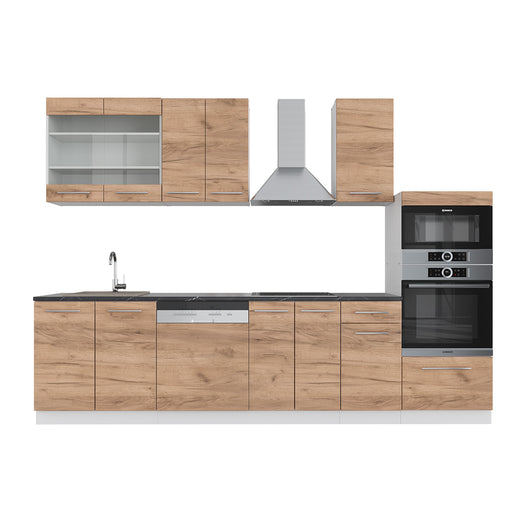 Vicco Cucina componibile Quercia dorata/bianco 300 cm con armadio alto, PL Antracite