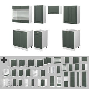 Vicco Cucina componibile Verde-oro Country House/Bianco 240 cm senza piano di lavoro