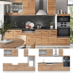 Vicco Cucina componibile Quercia dorata/bianco 300 cm con armadio alto, senza piano di lavoro