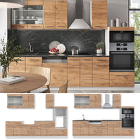 Vicco Cucina componibile Quercia dorata/bianco 300 cm con armadio alto, PL Rovere