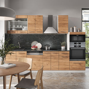 Vicco Cucina componibile Quercia dorata/bianco 300 cm con armadio alto, senza piano di lavoro