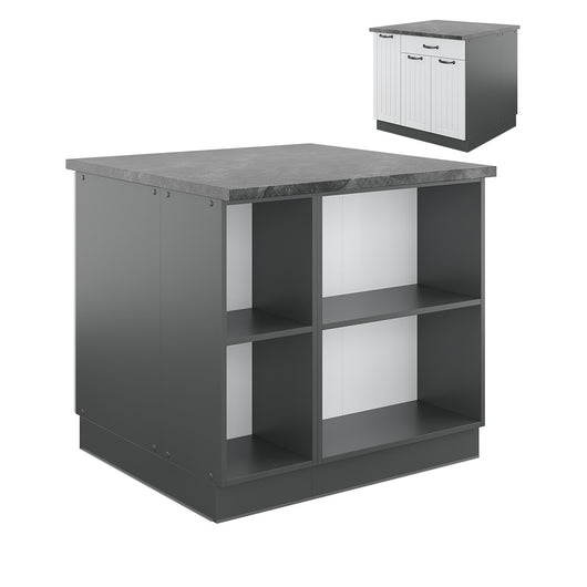 Vicco Isola cucina Bianco casa di campagna/antracite 90 cm con cassetto, senza piano di lavoro