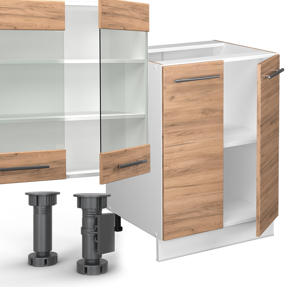 Vicco Cucina componibile Quercia dorata/bianco 300 cm con armadio alto, PL Marmo