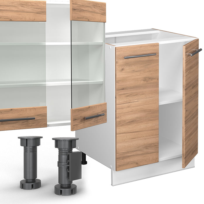 Vicco Cucina componibile Quercia dorata/bianco 300 cm con armadio alto, senza piano di lavoro