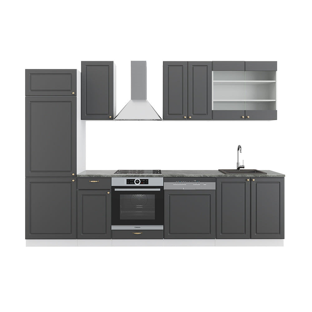 Vicco Cucina componibile Antracite-Oro/Bianco 300 cm senza piano di lavoro