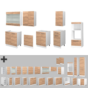 Vicco Cucina componibile Quercia dorata/bianco 300 cm con armadio alto, PL Marmo