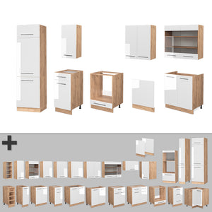 Vicco Cucina componibile Bianco lucido/oro power oak 300 cm senza piano di lavoro
