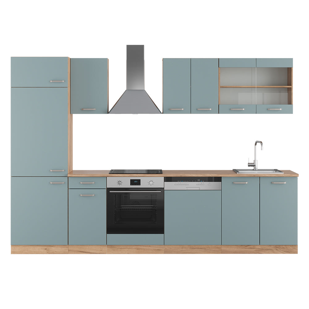 Vicco Cucina componibile Rovere blu-grigio/oro 300 cm senza piano di lavoro
