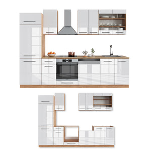 Vicco Cucina componibile Bianco lucido/oro power oak 300 cm senza piano di lavoro