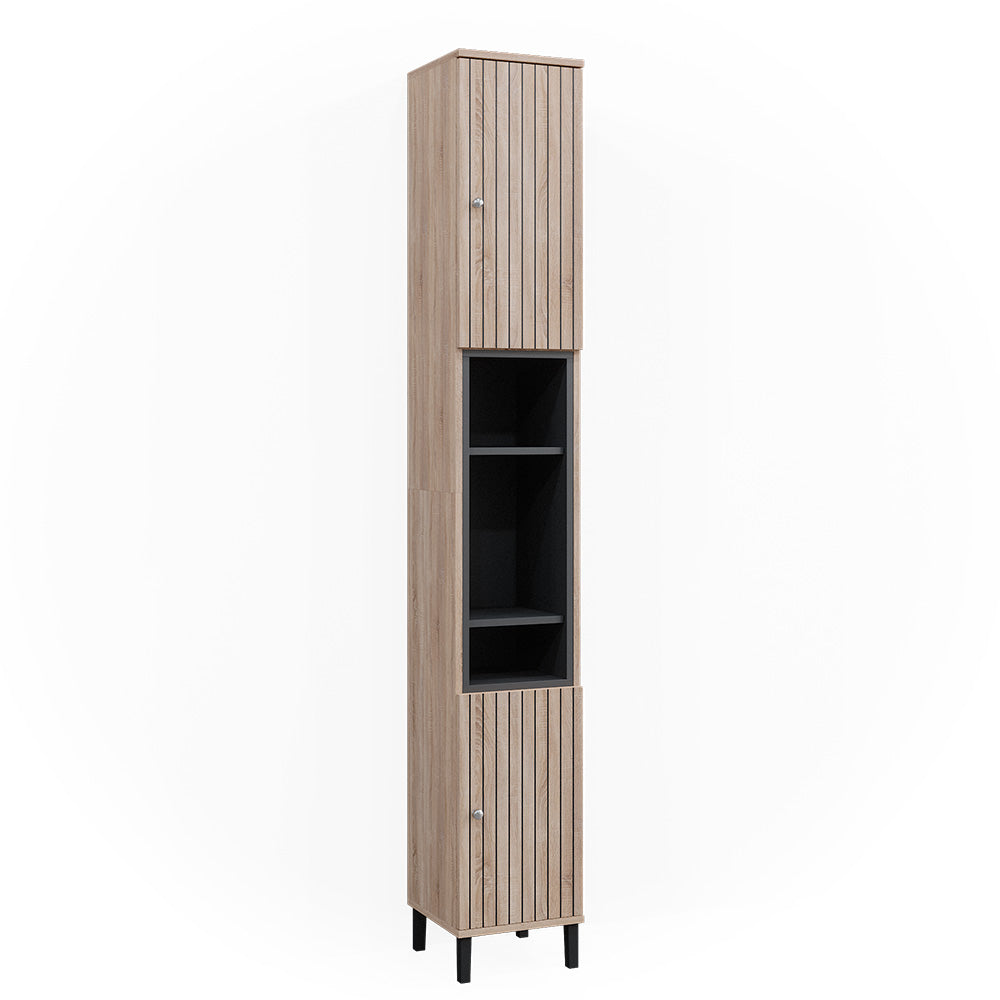 Vicco Armadio per il bagno Marrone 30 x 190 cm con ante e vani a giorno