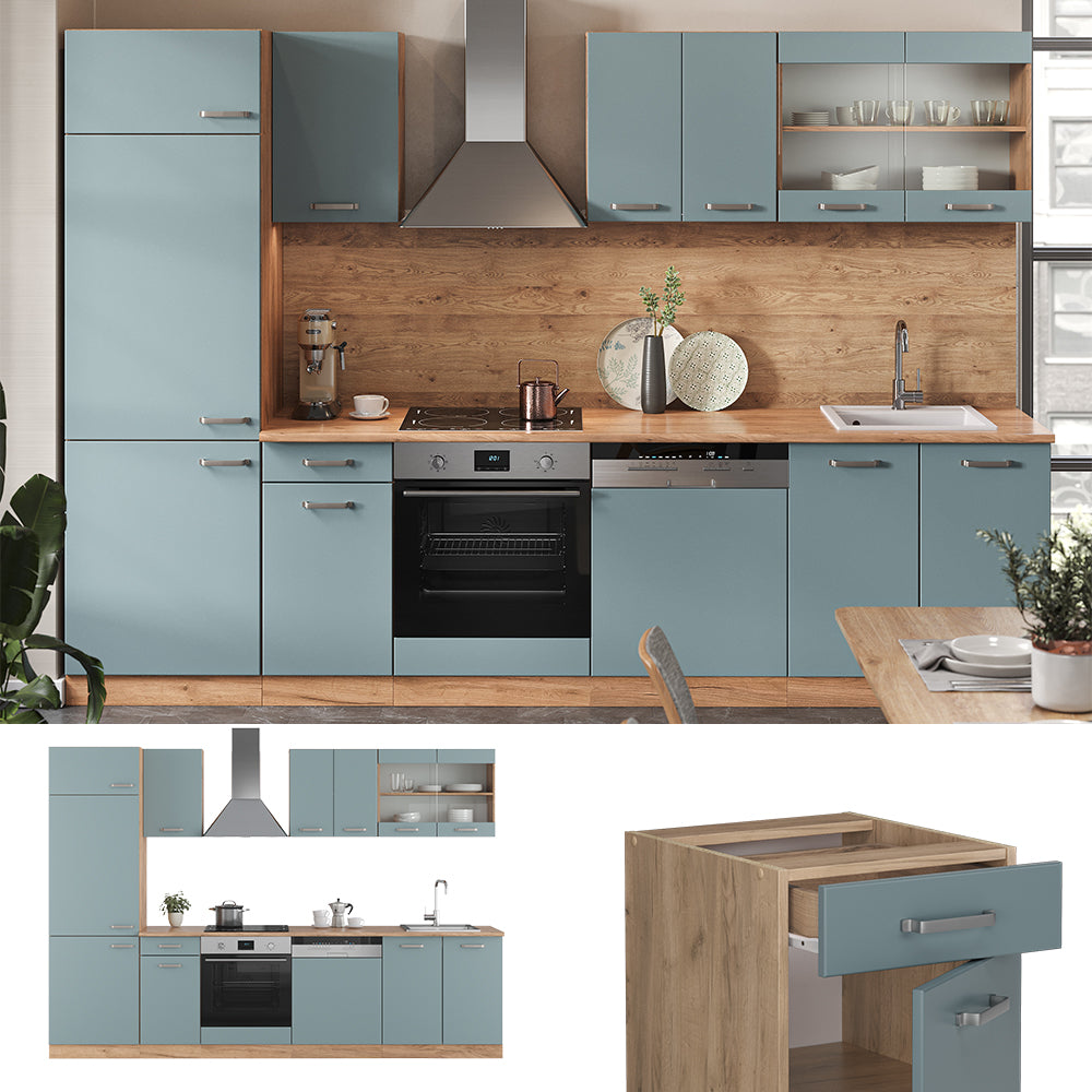 Vicco Cucina componibile Rovere blu-grigio/oro 300 cm , PL Marmo