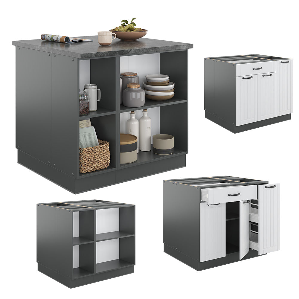 Vicco Isola cucina Bianco casa di campagna/antracite 90 cm con cassetto, senza piano di lavoro