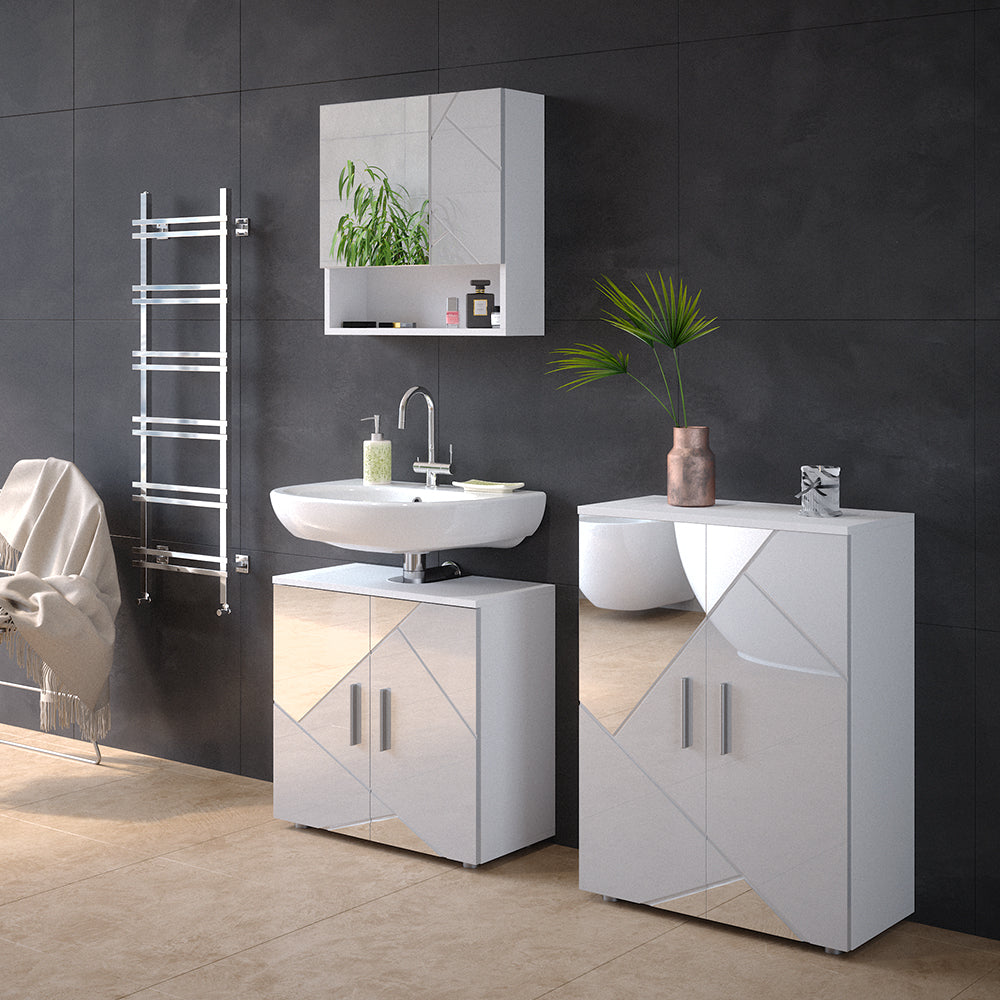 Vicco Mobile sottolavabo per bagno Bianco lucido con inserti 60 x 59 cm