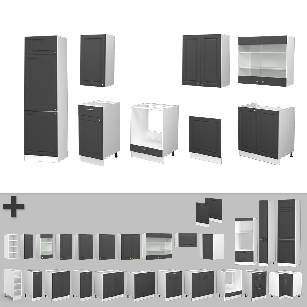 Vicco Cucina componibile Antracite-Oro/Bianco 300 cm , PL Marmo